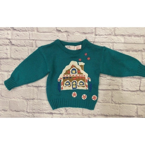 The Eagle’s Eye Vintage Christmas Gingerbread House Sweater Unisex 3T Green Girl - Picture 1 of 5
